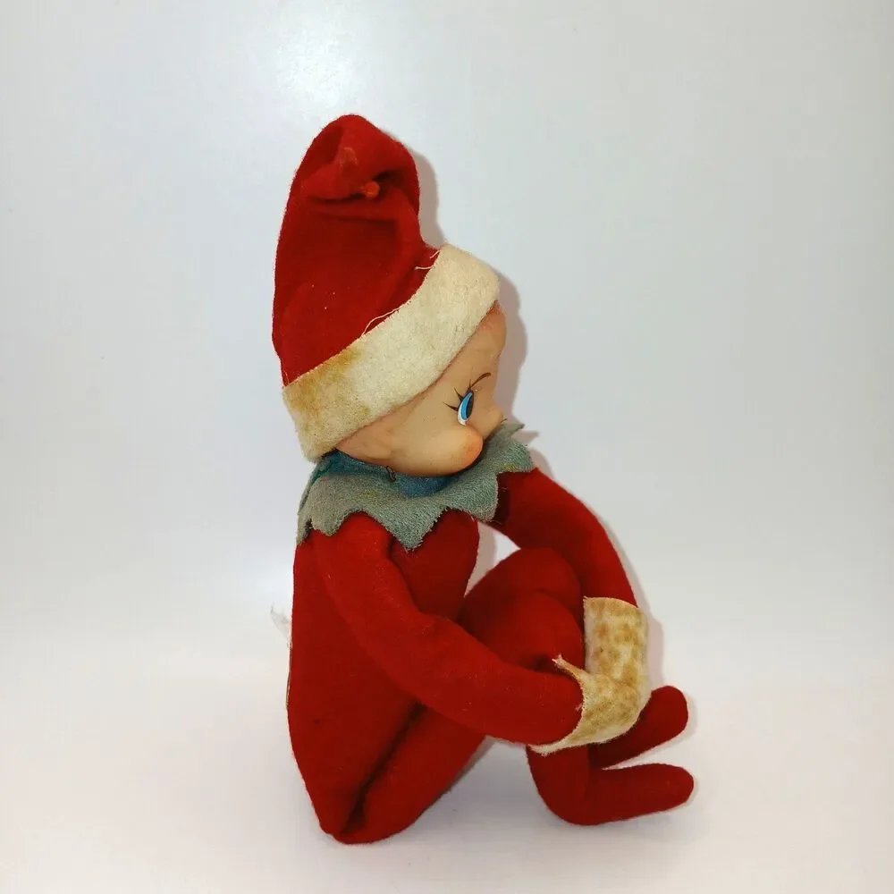 Vintage Inarco Japan Pixie Elf Knee hugger Red White Green Felt Foil Label 9